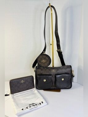 Coach Signature Pennie Crossbody Bag Matching Coin Case & Wallet